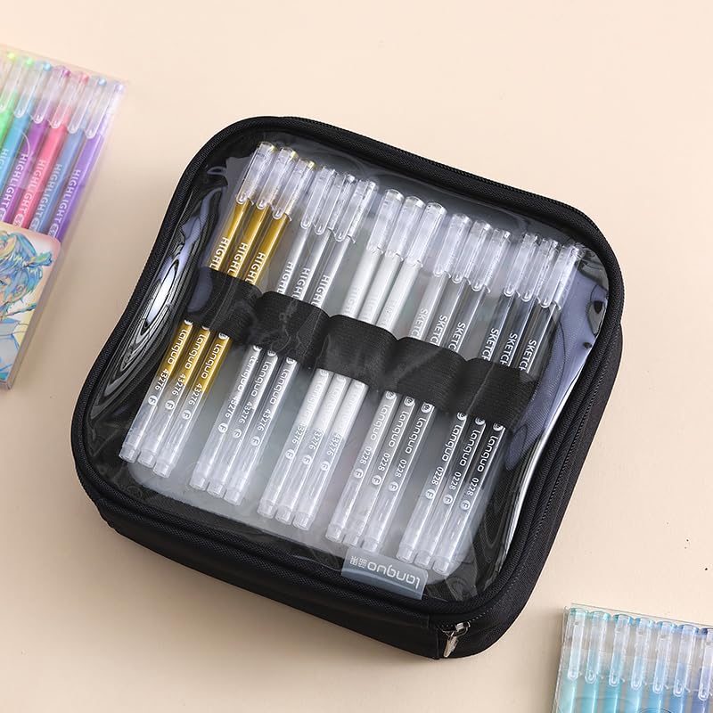 Image of Portable Pencil Case, Hold 108 Pencils Gel Pens Case Organizer with 3 Detachable Layers, Waterproof Pen Pouch Bag for Travel, Office, Off White(Excluding Pen)