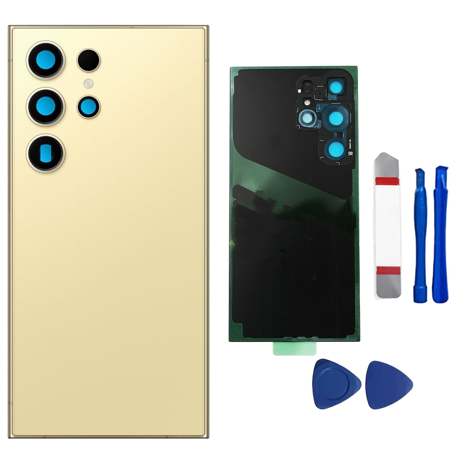 Galaxy S24 Ultra Back Glass Replacement for Samsung Galaxy S24 Ultra 5G Back Glass Cover with Pre-Installed Camera Lens and Adhesive + Repair Tool Kits (Yellow Gold)