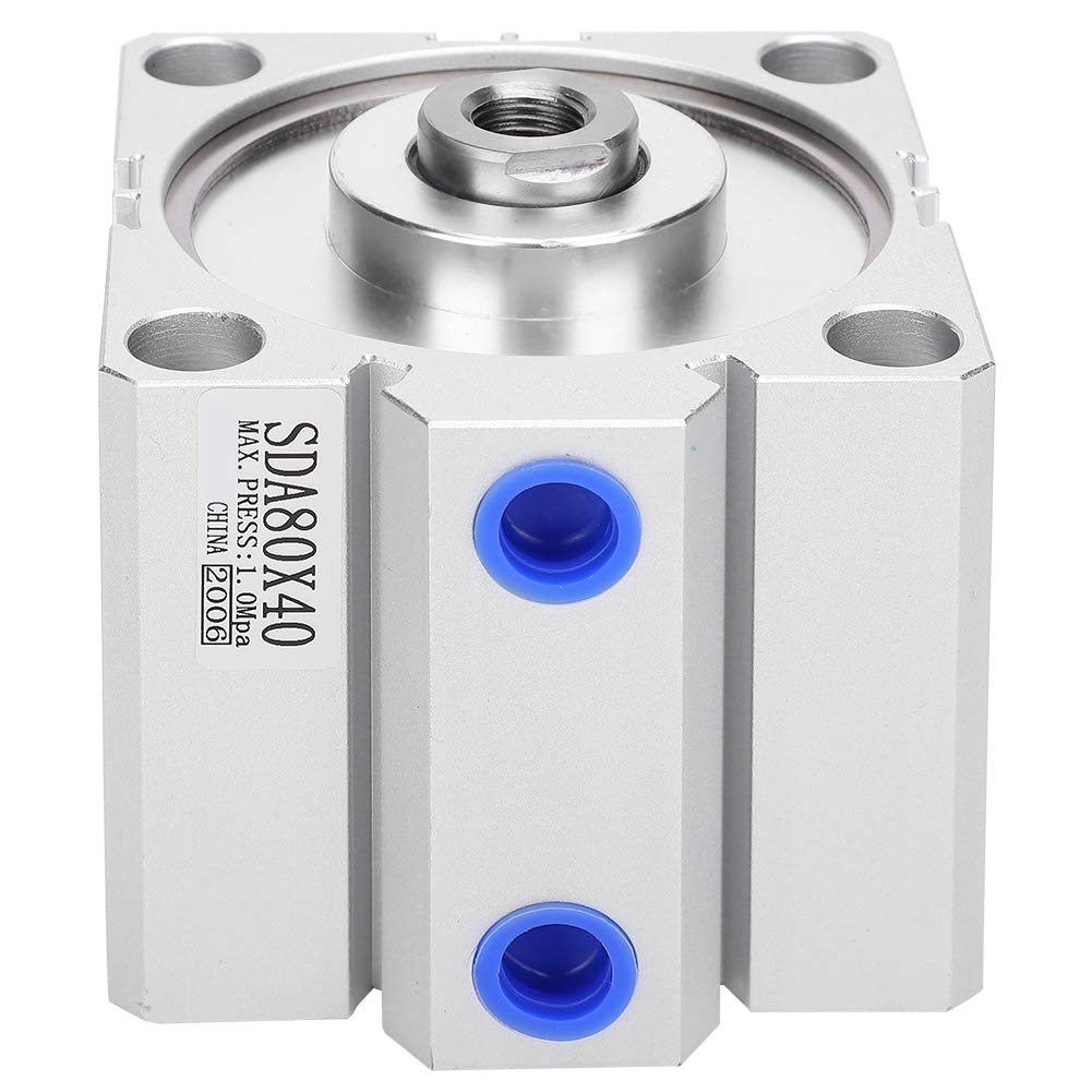 Oumefar Mini Cilindro de Aire de 40 mm de Carrera, Cilindro neumático Delgado de una Sola Varilla de Acero Inoxidable, componentes neumáticos SDA80X40, diámetro de 80 mm