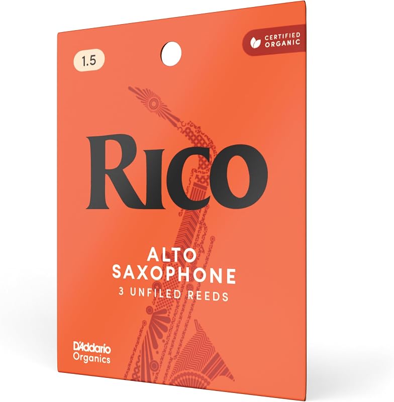 Rico Organic Alto Saxophone Reeds, fuerza 1.5, paquete de 3 | Rico Organic Alto Saxophone Reeds proporciona una respuesta constante, fácil de tocar, tono cálido y rendimiento confiable.