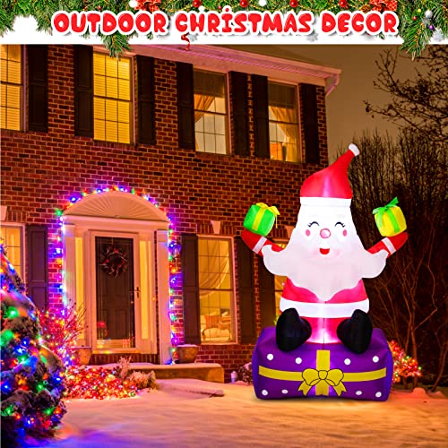 6Ft Inflatable Santa Claus Xmas Santa Claus with Gift Boxes Blow Up Yard Decor Christmas Outdoor Decorations, Built-in LED Lights with Tethers, Stakes for The Yard, Lawn, Garden
