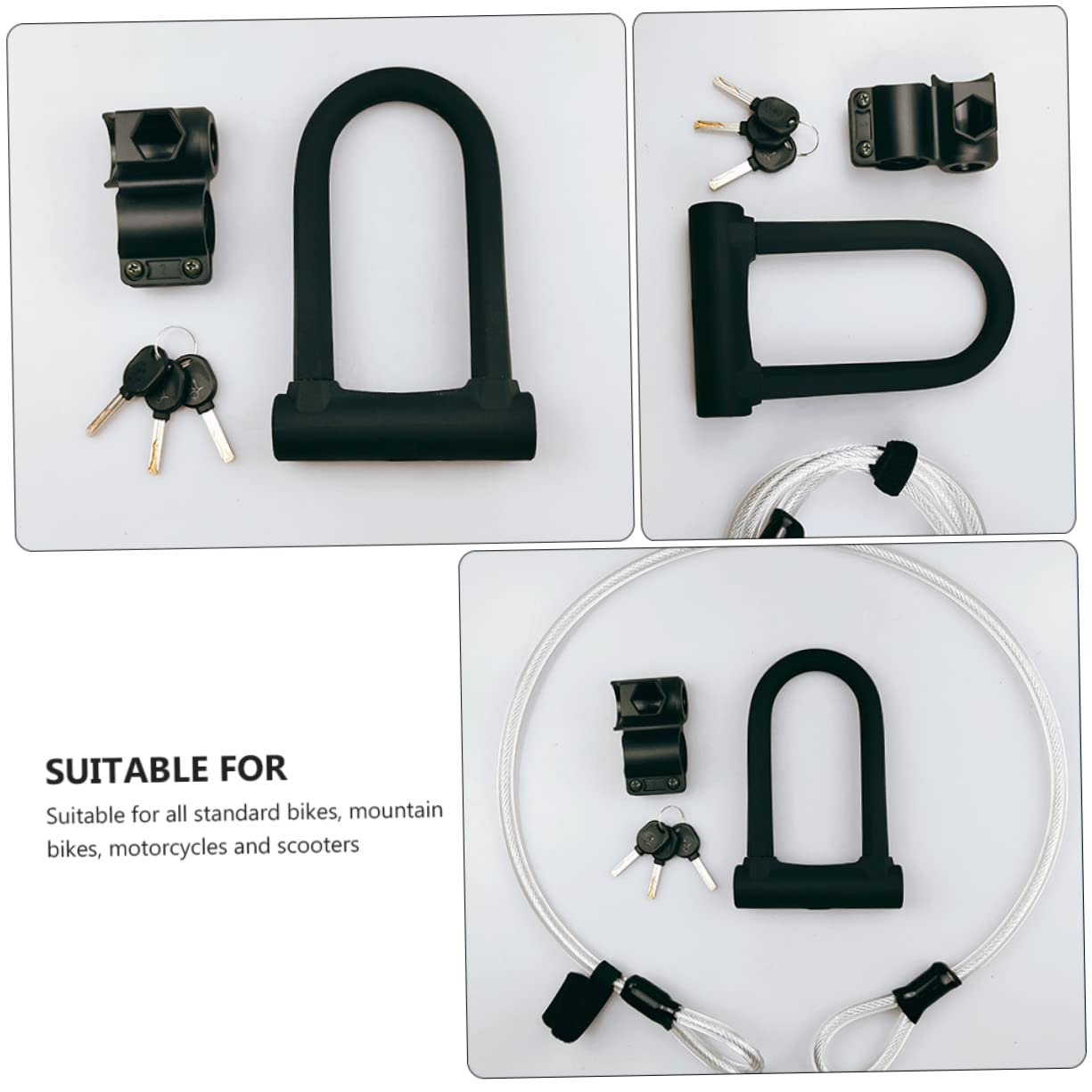 Lucchetto a U per Bici Antifurto Nero in Plastico-metallo | Bloccadisco per Mountain Bike e Moto, Uso Outdoor, Sblocco Manuale Chiave, Set Singolo