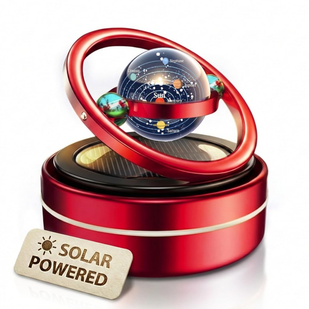 Solar Dashboard Spinner Sun Powered Kinetic Car Diffuser (Solarium Red)