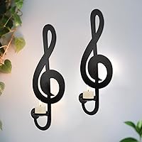 ZAYHENYOO Musical Note Wall Sconces Set of 2 - Elegant Metal Candle Holders with Foldable Tray for Music Lovers