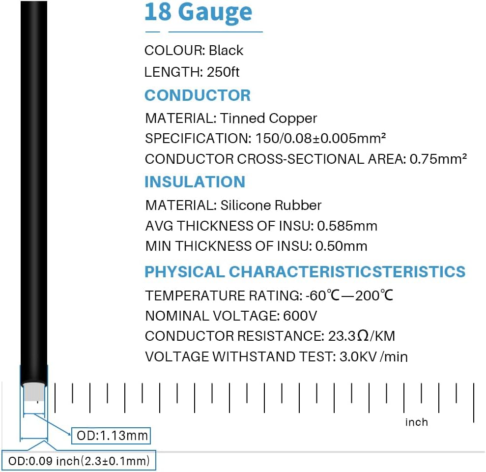 BNTECHGO 18 Gauge Silicone Wire Spool 250 ft Black Flexible 18 AWG Stranded Tinned Copper Wire - Image 2