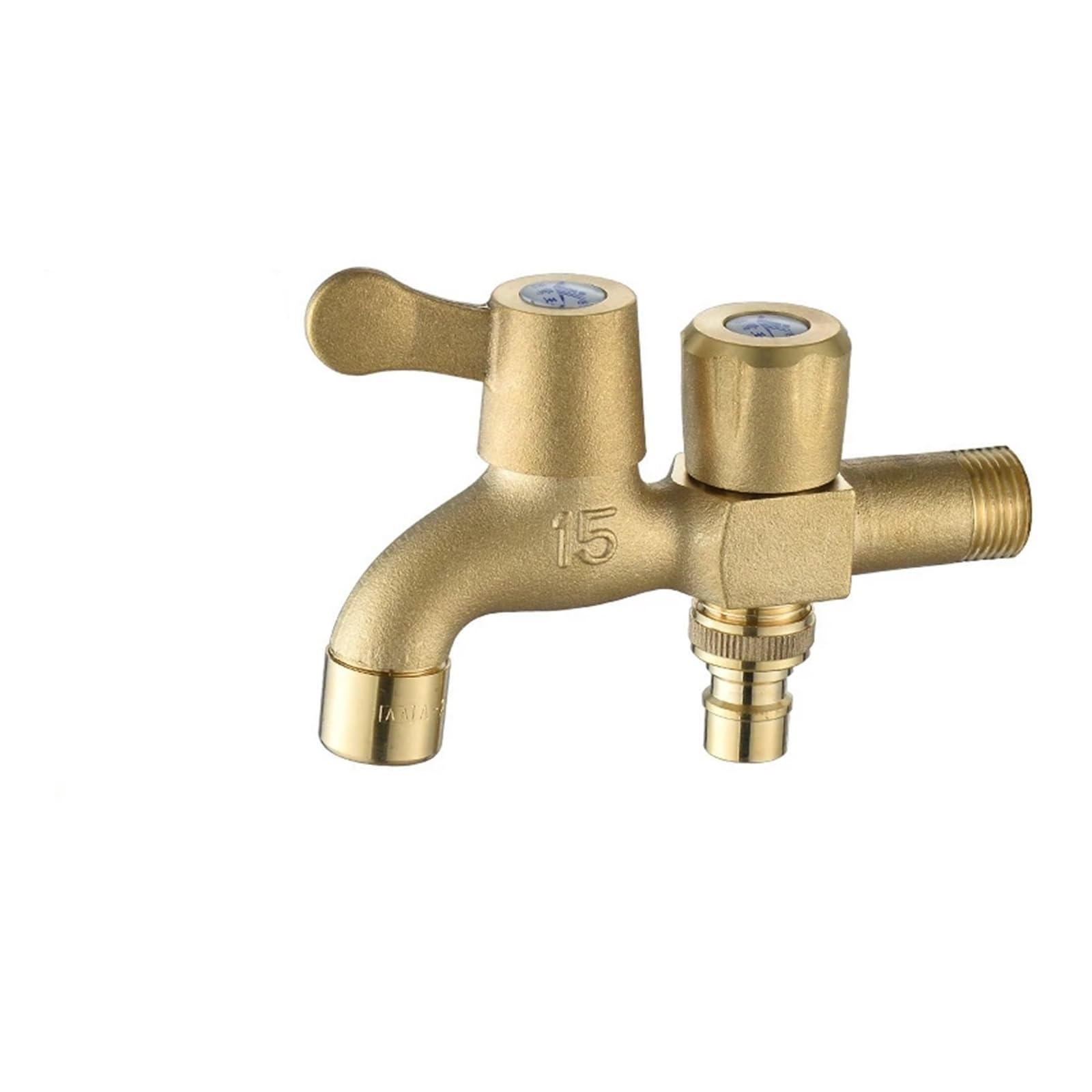 Robinet lave-linge double sortie d'eau en cuivre pur avec fixation murale G1/2