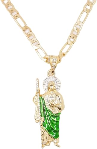 ABAIHSMOON San Judas - Collar de tadeo, collar de San Judas verde, collar de San Judas Tadeo chapado en oro de 14 quilates