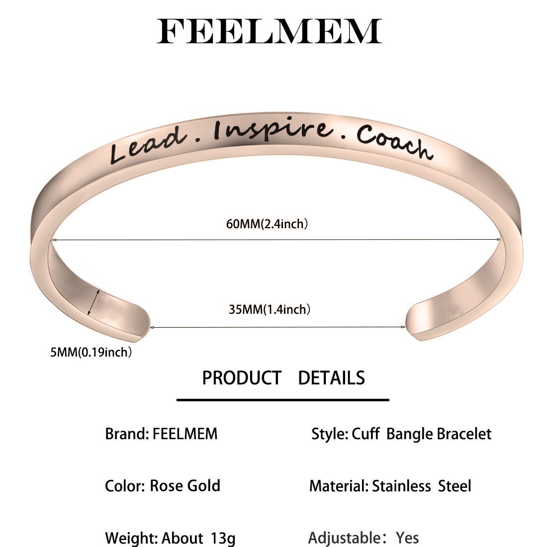 FEELMEM Cheerleader Bracelet Lead Inspire Coach Cuff Bangle Bracelet,Cheer Jewelry For Cheerleader