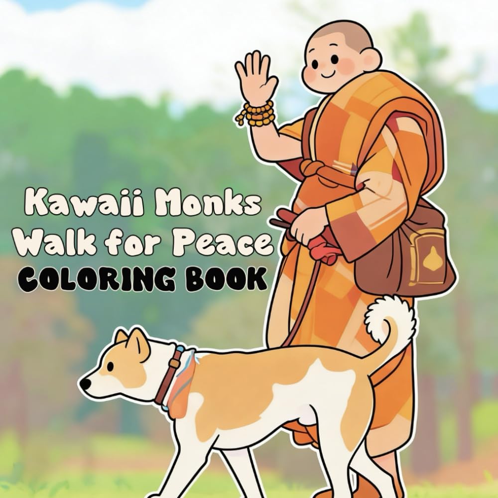 Kawaii Monks Walk for Peace Coloring Book