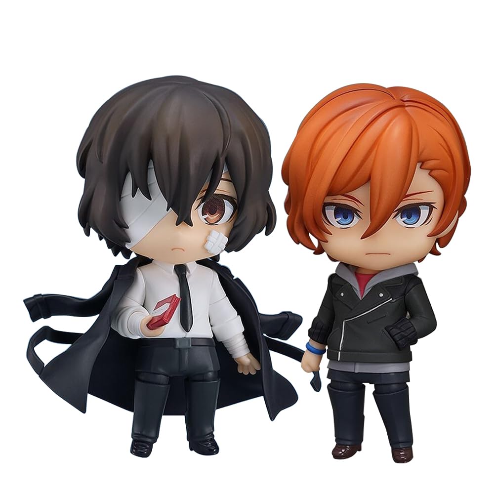 Anjinguang Bungo Stray Dogs Figure,Anime BSD Dazai Osamu Nakahara Chuuya Action Figure Statue,Q PVC Model Figurine Collectibles Desk Figur Gifts 10 cm