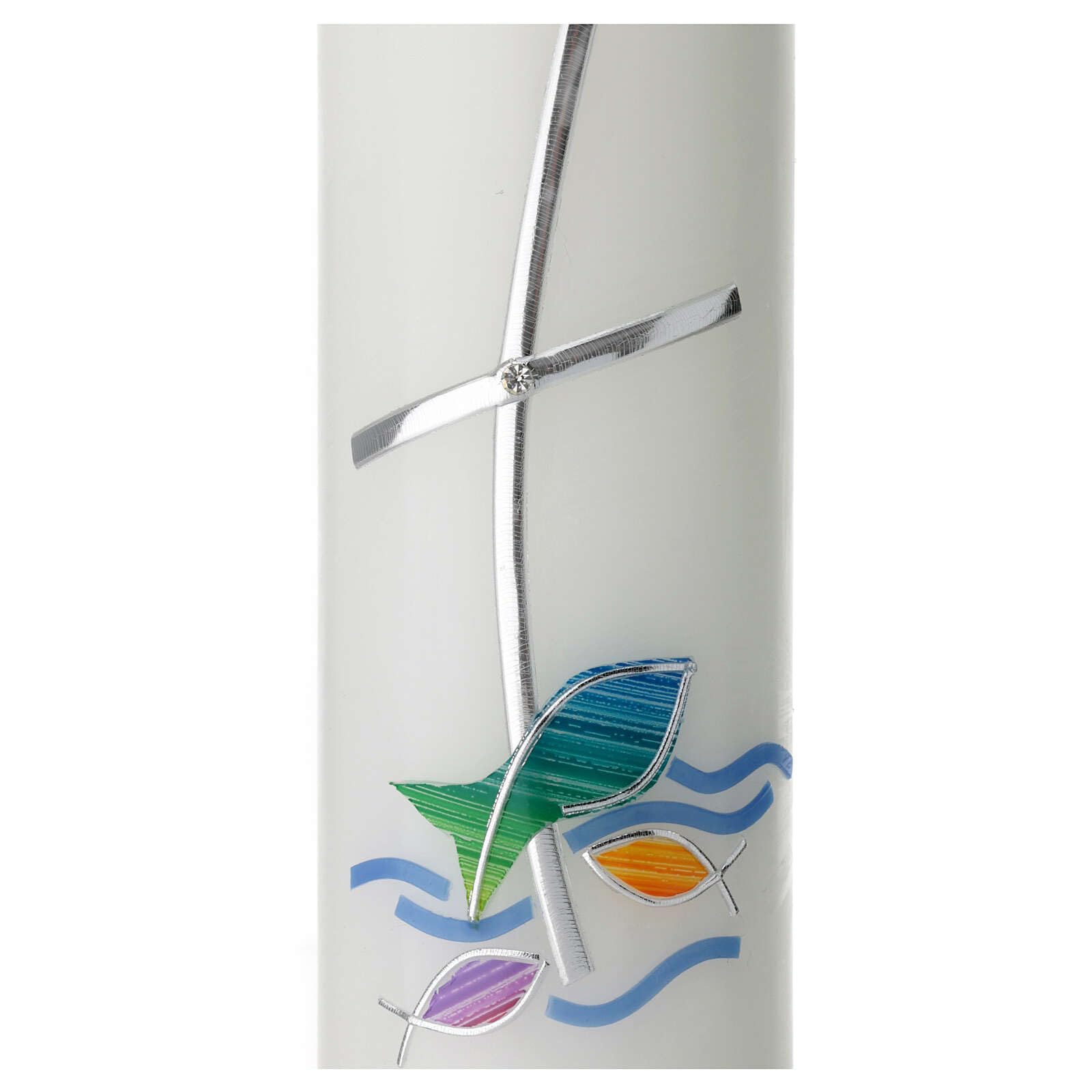 Candle for Baptism, Cross Water and Fishes, 265x60 mm
