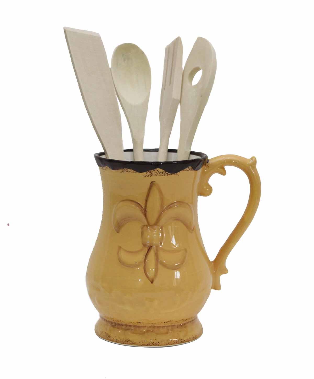 Tuscany Colorful Hand Painted Fleur De Lis DesignGet the Entire Collection (ORANGE UTENSIL HOLDER)