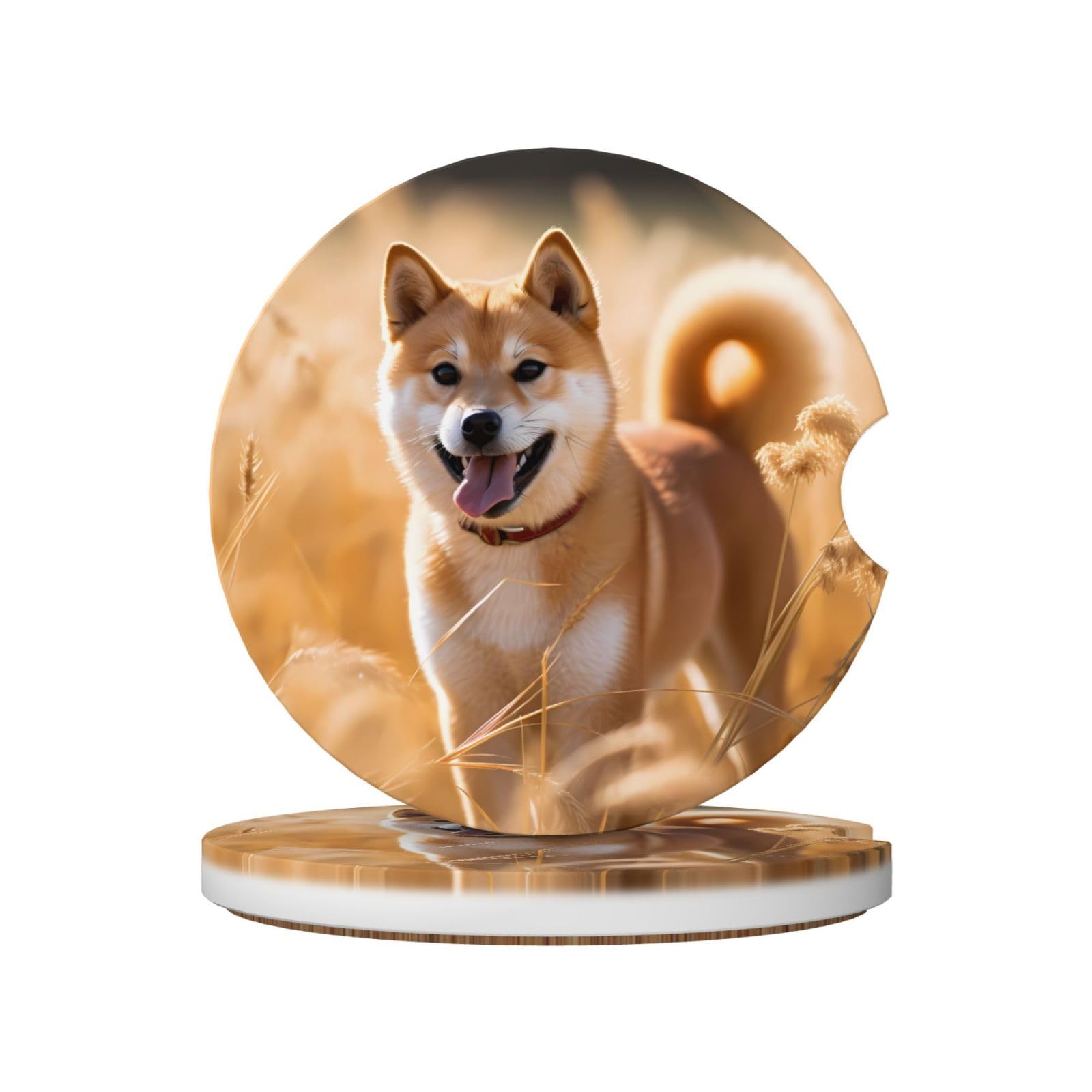 2-Piece Car Cup Holder Coaster Set Shiba Inu Printed Ceramic Coaster Set Car Interior Accessories