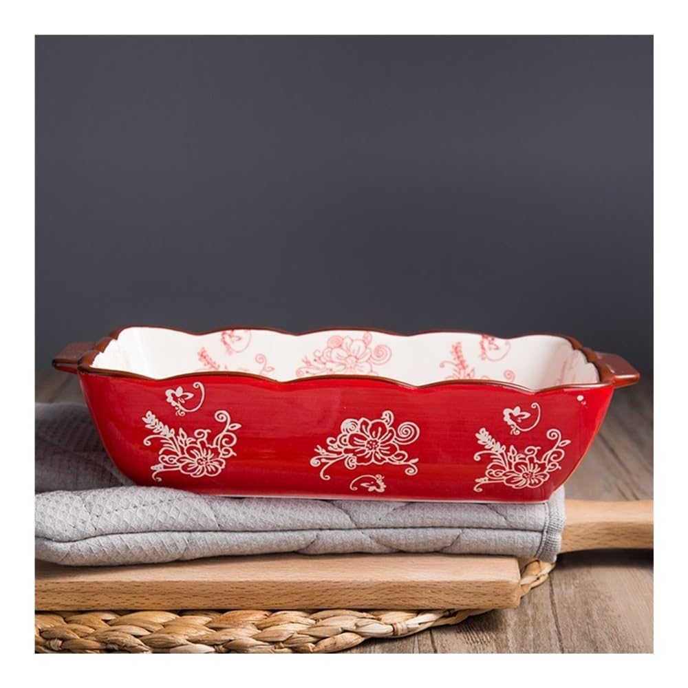 Naczynia do pieczenia Czerwona wiśnia kwiatowa ceramiczna forma do pieczenia, prostokątna, dwuuchwytowa zastawa stołowa, naczynie do zapiekania ryżu(L)