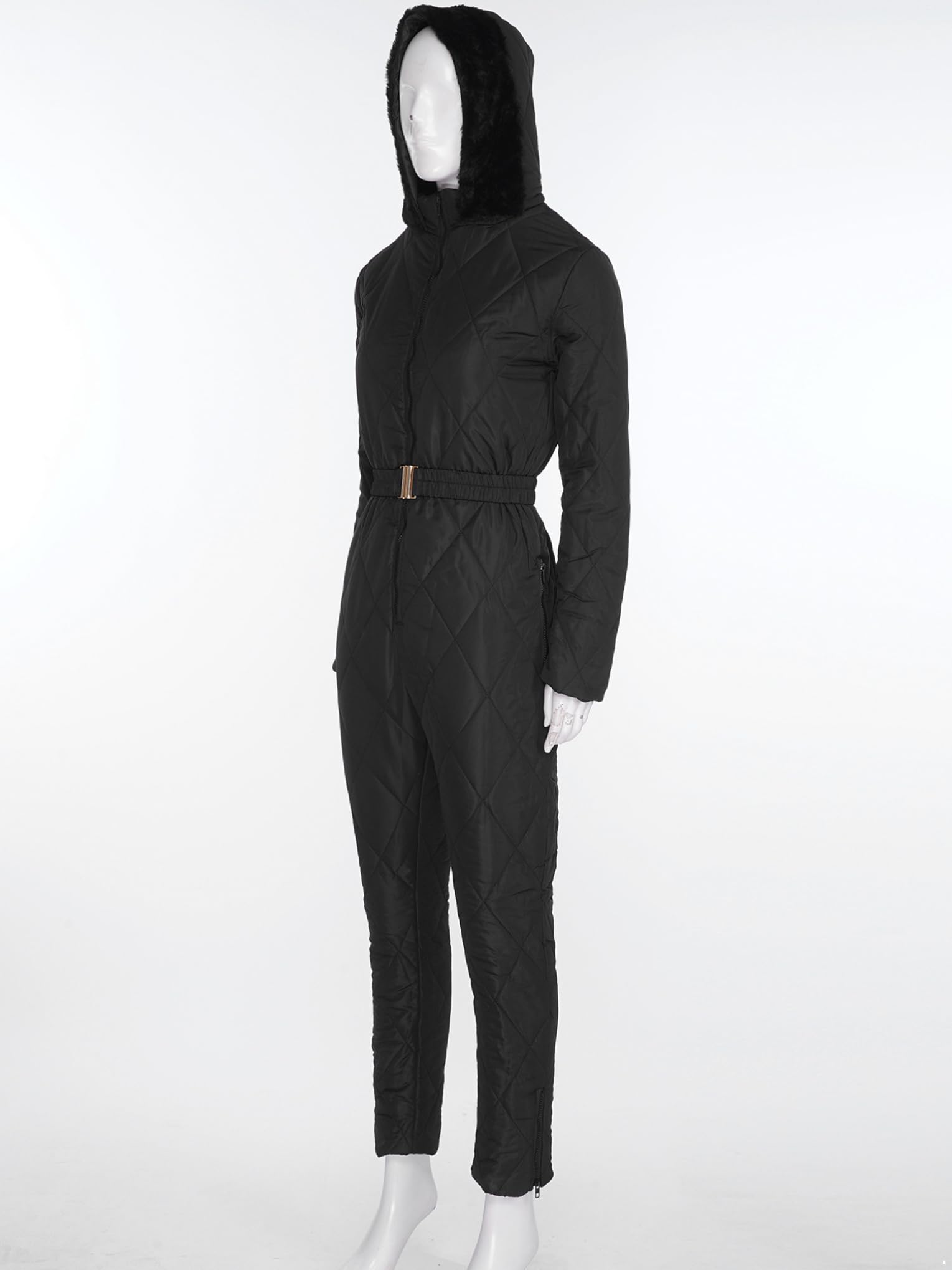 Tute da Neve Donna Salopette Snowsuit Un Pezzo Tutina con Cappuccio Impermeabile Antivento Overall Jumpsuit da Sci Completo Sportivo Nero M
