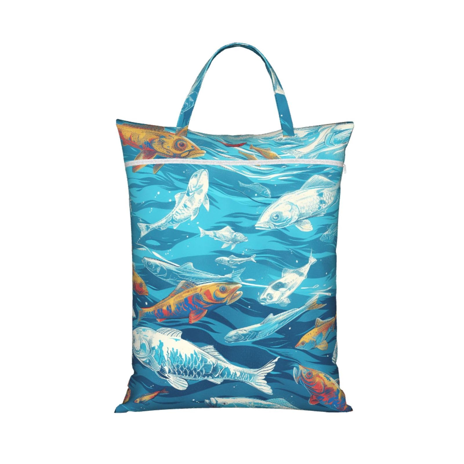 Large Travel Laundry Bags,Fishes Print with Handle Foldable Laundry Bag for Holidays Gym Swimming and Family Trips, 1Pcs
