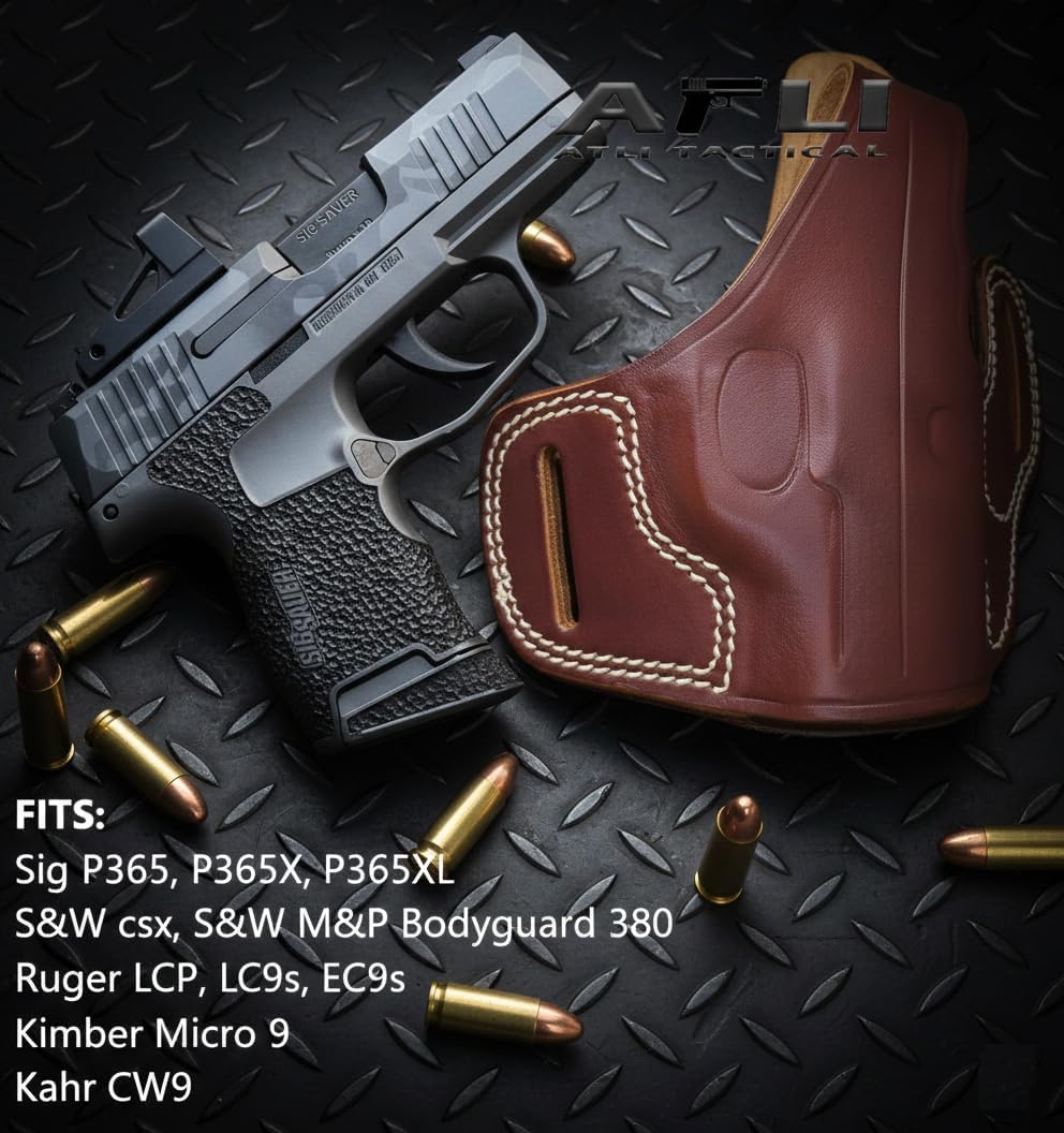Sig P365 OWB Leather Holster with Red Dot - P365 Red Dot Holster - P365 Leather Holsters Optic Cut - for Sig P365X XL SAS Macro, S&W CSX, Rgr LCP LC9s EC9s, Kahr CW9 Pistols - Optic SigP365