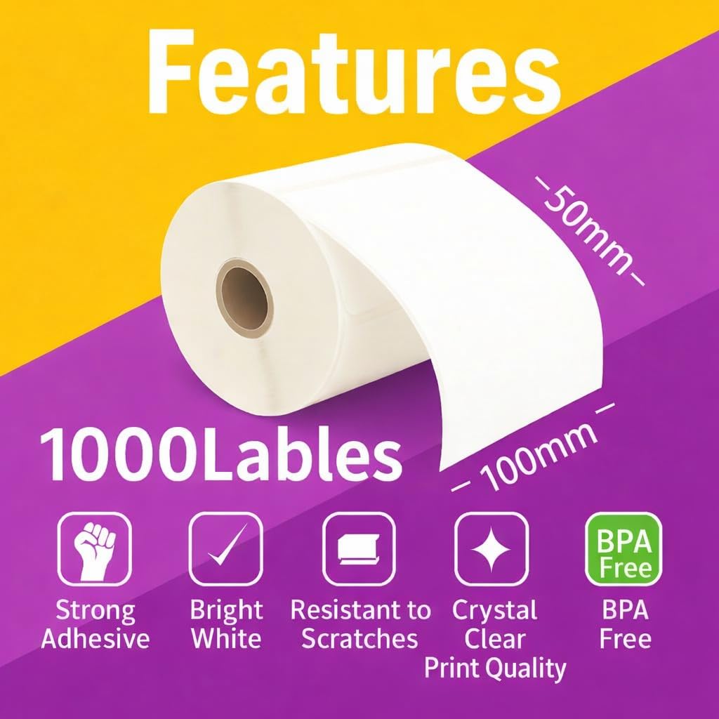 20 Rotoli 100mm x 50mm Etichette termica diretta compatibili per Zebra GK420d GK420t GC420d GX420d GX420t GC420t GX430t GT800 LP2844 TLP2844 CL-S521 CL-S621 CL-S631 (1000 Etichette per Rotolo)
