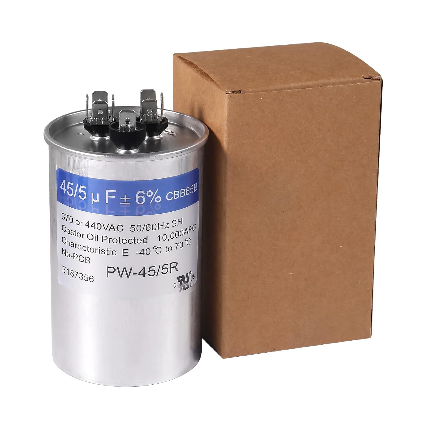 2 Pack 45+5 uF ±6% 45/5 MFD 370/440 VAC CBB65 Dual Run Start Round Capacitor for Condenser Straight Cool or Heat Pump Air Conditioner or AC Motor and Fan Starting