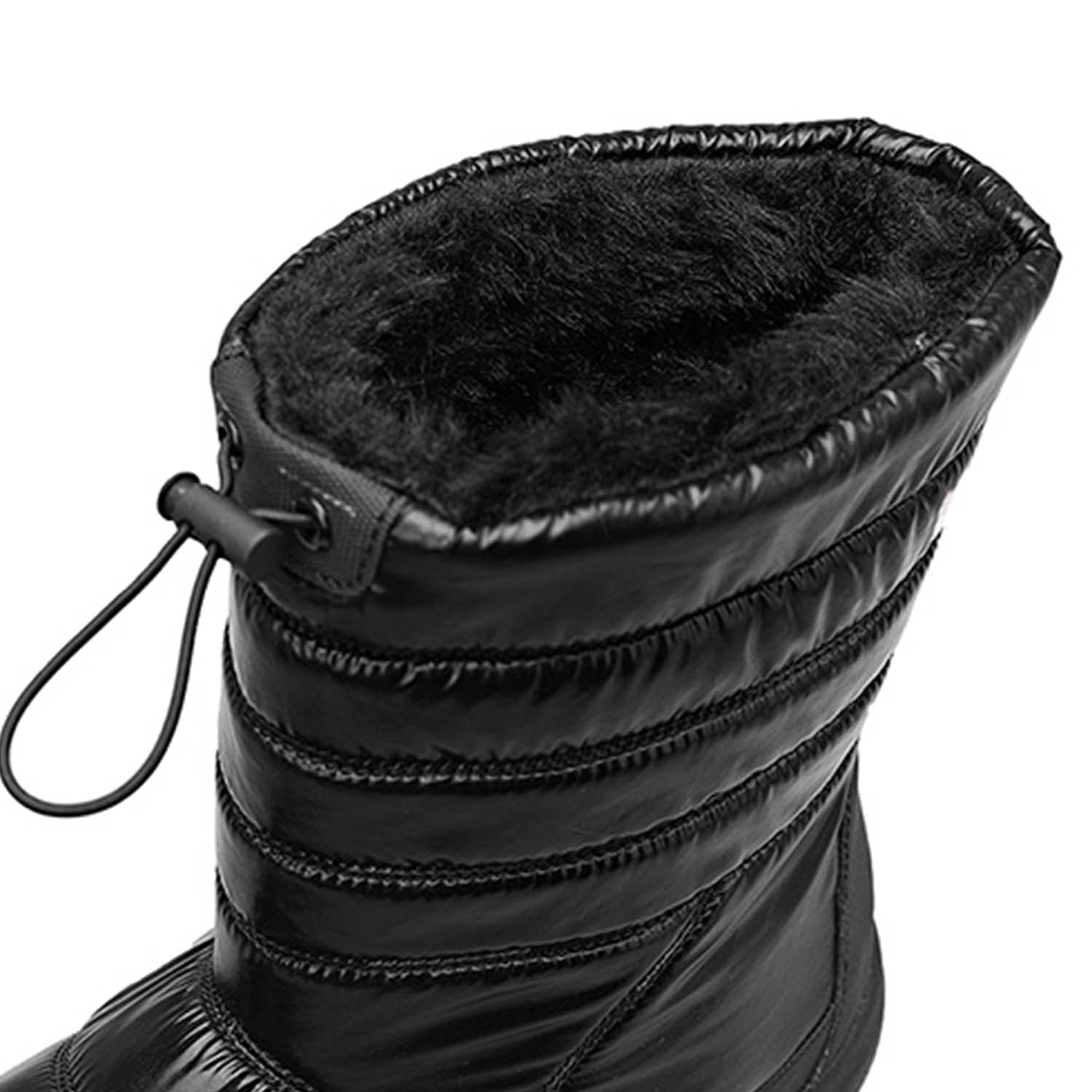 Botas de nieve para mujer invierno cálido forro de piel al aire libre sin cordones en botines impermeables zapatillas de deporte, Black, 37 EU