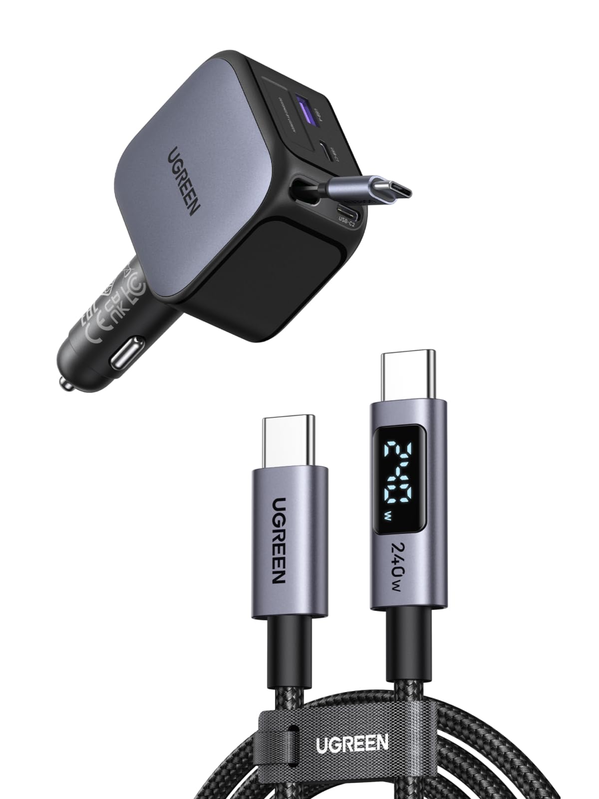 UGREEN 145W Caricatore Auto USB C | Cavo USB C PD 3.1 240W con Display