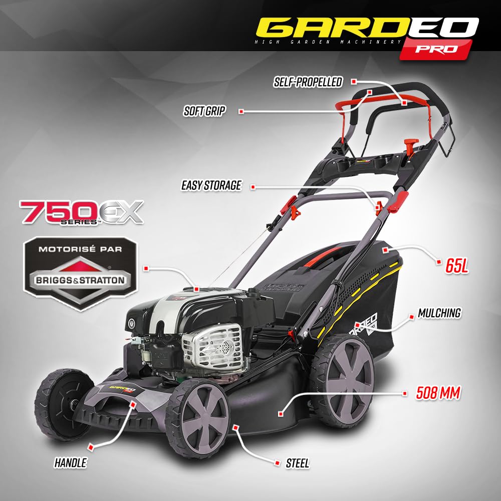 Tondeuse Thermique tractée 161CC avec Moteur Briggs and Stratton, Mulching et éjection latérale - Gardeo Pro