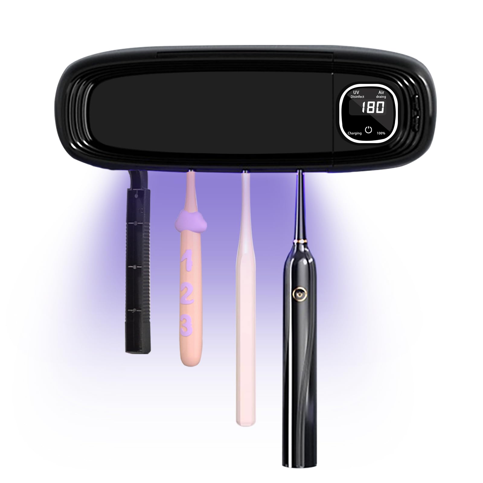 Wall Mounted Toothbrush Holders for Bathrooms, 4 Slots UV Toothbrush Sanitizer and Holder with Air Drying 3000mAh Rechargeable Cordless UV Toothbrush