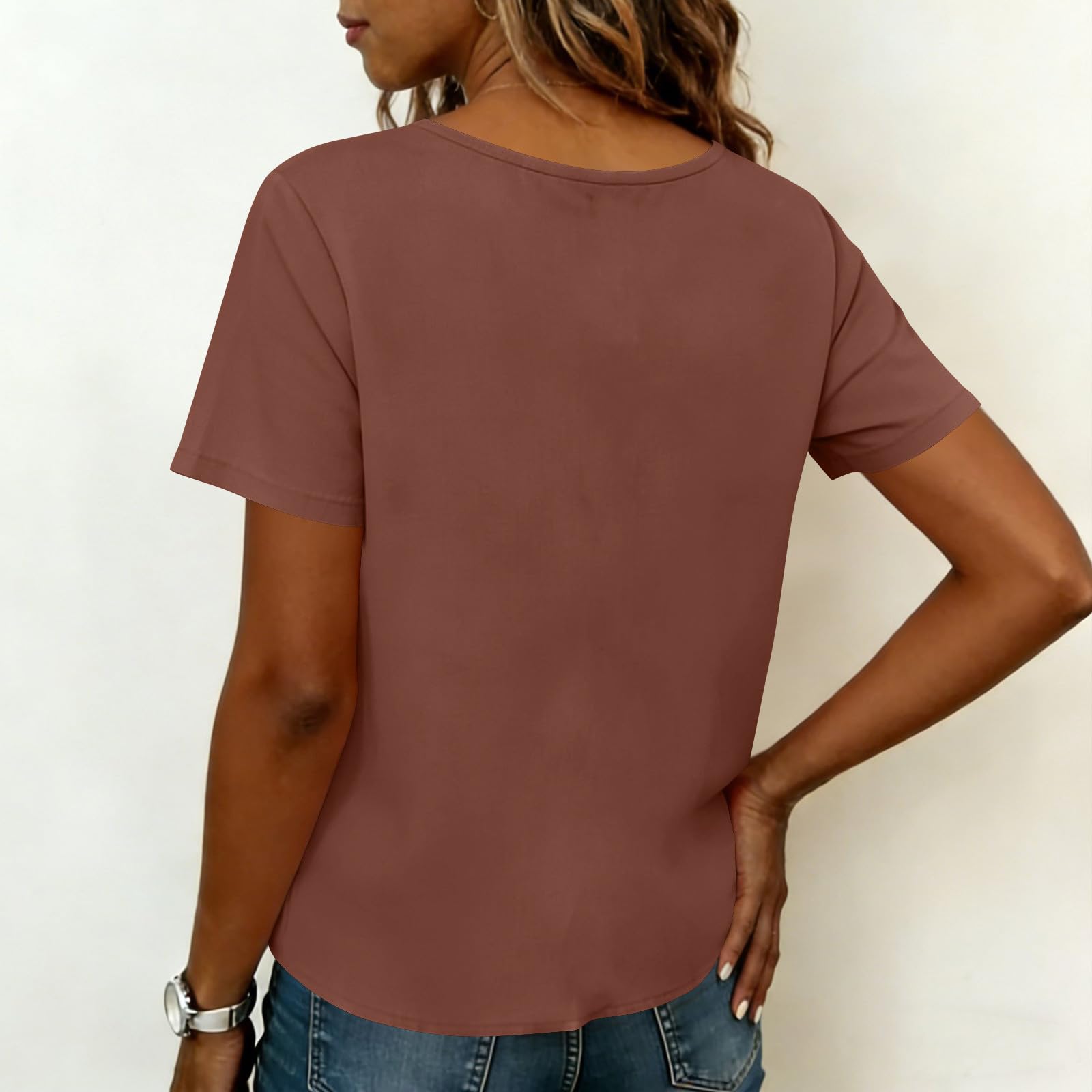 Oberteile Damen Elegant Musselin Bluse Shirt Baumwolle Leicht Leinenbluse Lässige Einfarbig T-Shirts Bequem Leinen Tunika Sommershirts V-Ausschnitt Knopfleiste Kurzarm Blusentop