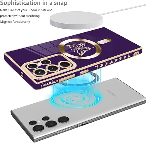 Miniatura 2 de Fiyart Funda magnética para Samsung S21 Plus compatible con carga inalámbrica MagSafe, bonita funda de teléfono con diseño de mariposa con protector