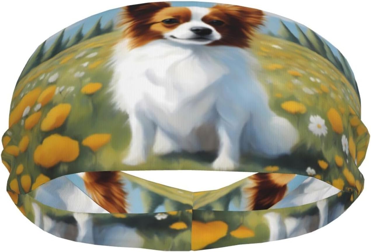 Cute White Papillon Sports Sweatband – Stay Dry & Confident During Every Workout