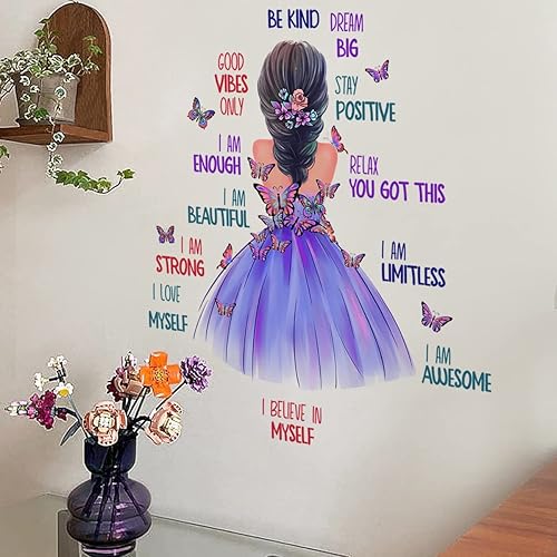 Miniatura 2 de Pegatinas de pared de mariposa para niña, citas inspiradoras, frases motivacionales, mural de pared extraíble con letras positivas palabras para el