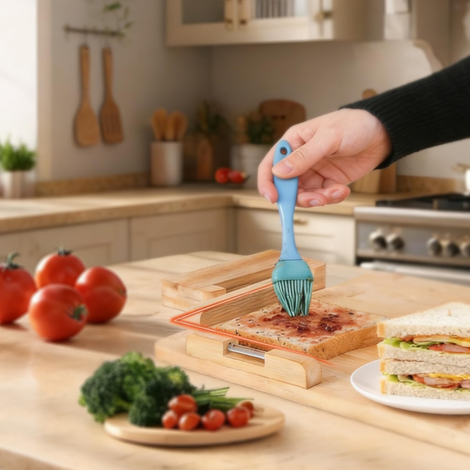 Tabla de cortar con una sola mano, 6 en 1, con topes y picos, antideslizante, tabla de cortar de madera adaptativa con una sola mano, para amputados y discapacitados, tabla de cocina multifunción para