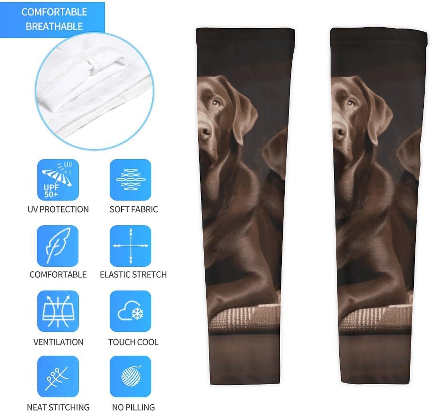 Brown Labrador Retriever Arm Sleeves for Men Women Sun Protection Sleeves Cooling Compression Arm Covers for Sport
