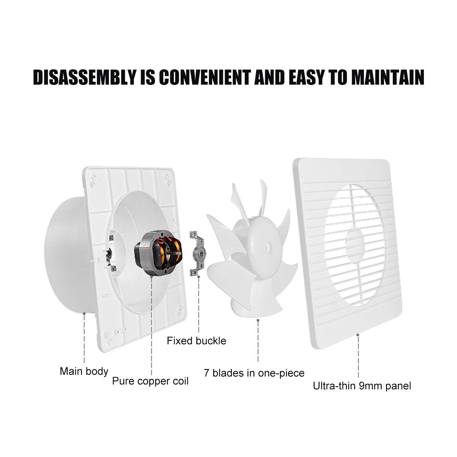 Rengue Extractor de Pared, Ventiladores de Baño de 7 Aspas, Ventilación de Velocidad Variable para Garaje, Sótano, Cocina y Baño Extractor de Pared, Material ABS, Nan (4 pulgadas (102 mm de diámetro