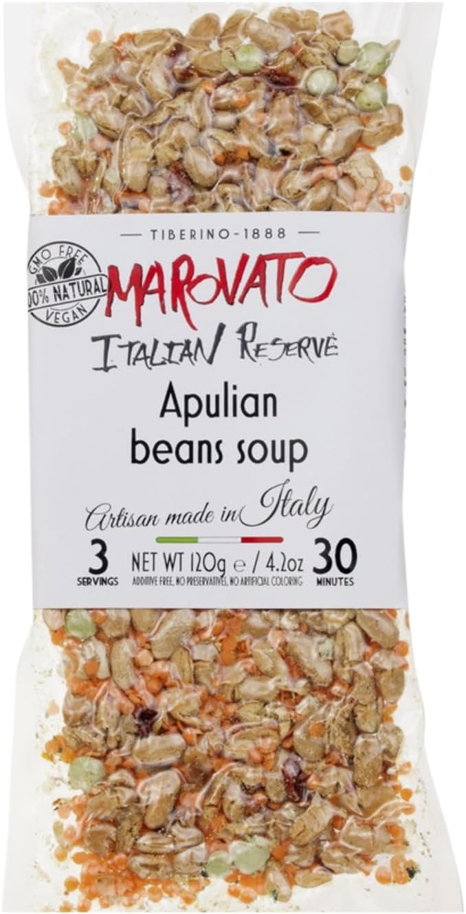 Tiberino's Real Italian Meals - Apulian Bean Soup: Ready in Minutes | Imported from Italy | 4.2 oz | 1 Pan Cooking with No Straining Required | 100% Natural Ingredients, Perfect for Quick & Easy Meals