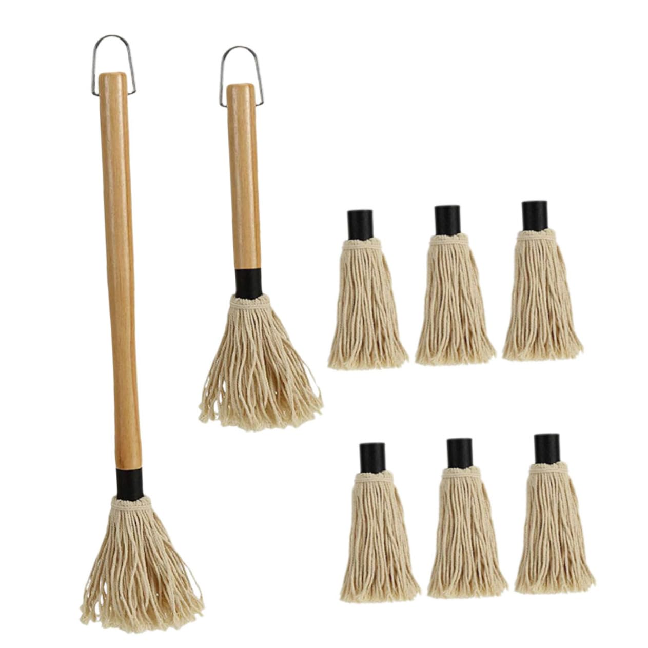 Mikikit 1Set Bbq Basting Mop Cotton Brush with Handle for Grilling Baking and Roasting Durable Bbq Sauce Mop Accessory with Hanging Hook for Easy Storage
