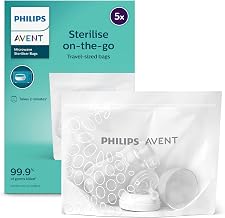 Avent Philips Microwave Sterilizing Bag | Kills 99.9% Germs | Sterilizes Bottles, Breast Pump and Baby Products in 90 Sec | 100 Sterilization Cycle in One Pack | Pack Of5 Bags (White) | Scf297/05