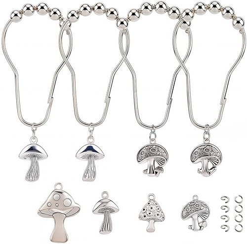 1 caja 12 juegos de ganchos de cortina de hongo de acero inoxidable a prueba de óxido de metal para cortina de ducha de plata antigua retro ganchos