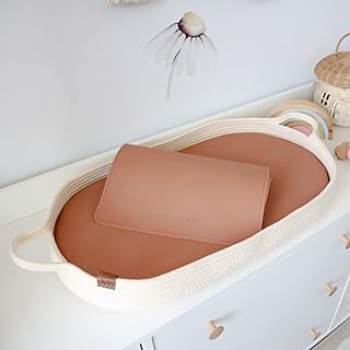 Vegan Leather Baby Changing Basket for Baby|Moses Basket Changing Basket Mattress pad Cover|Woven Baskets Dresser top Diaper Changing Station Table|Table/Dresser/Nursery Topper|Boho Bassinet Station