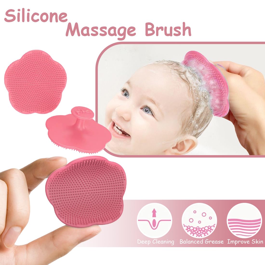 2 Spazzole Morbide per Rimozione della Crosta di Latte, Setole in Silicone Sicure per Neonati, con Pettine per Capelli e Spazzola per Massaggio alla Testa