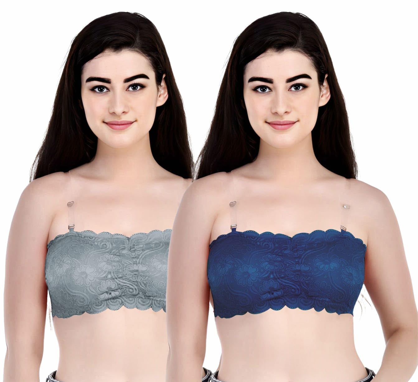 Kulua Net Lightly Padded Non-Wired Wire Free T-Shirt Full Cup Air Sports Bra Regular wear Sports wear Half Coverage Grey & Blue 28 (B) Pack of 2