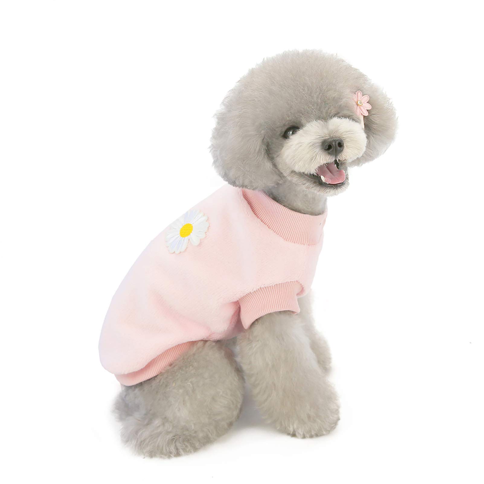 SMALLLEE_LUCKY_STORE Pet Fleece Jumper for Small Dogs Cat Girl Boy Cozy Soft Pullover Sweater Shirt Sweatshirts Warm Winter Coat Puppy Yokie Chihuahua Clothes Flower Pattern,Baby Pink,Size L - Image 2