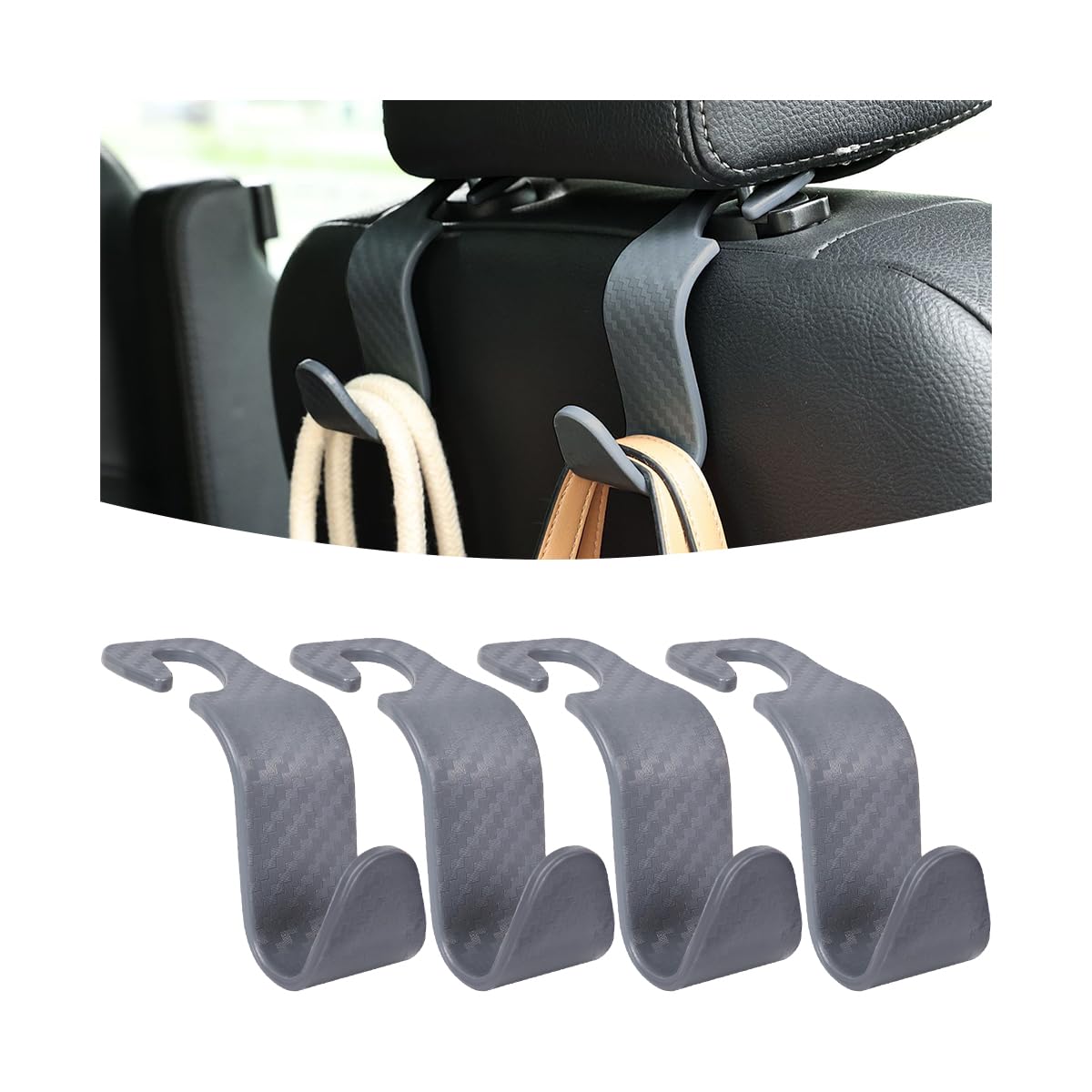 Osilly Car Seat Headrest Hook, 4 Pack Auto Seat Hanger Storage Organizer for Purse Handbag Coats Grocery Bags, Car Interior Accessories, Universal