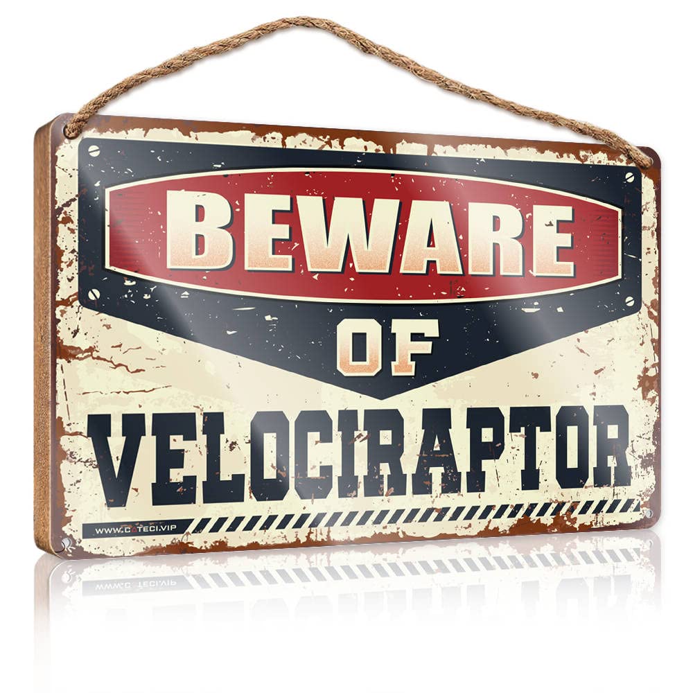 FZFN Decor Signs Beware Of Velociraptor Wooden Sign Wood Plaque Sign Front Decorative Wooden Sign(23X35CM)