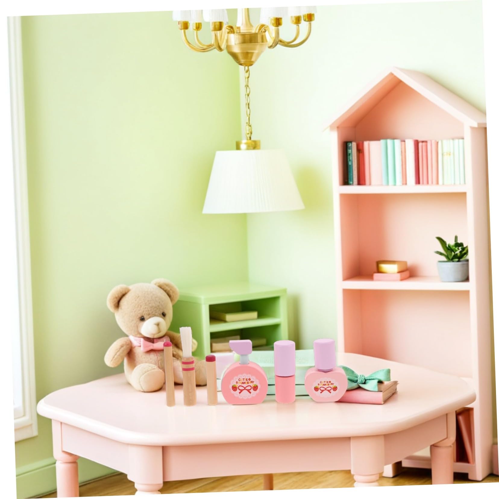 FRCOLOR Set di Giocattoli da Trucco per Ragazzo Ragazza in Legno, Giocattolo Toeletta Bambina Stile Principessa, Design Realistico per Gioco di Ruolo Creativo e Sicuro