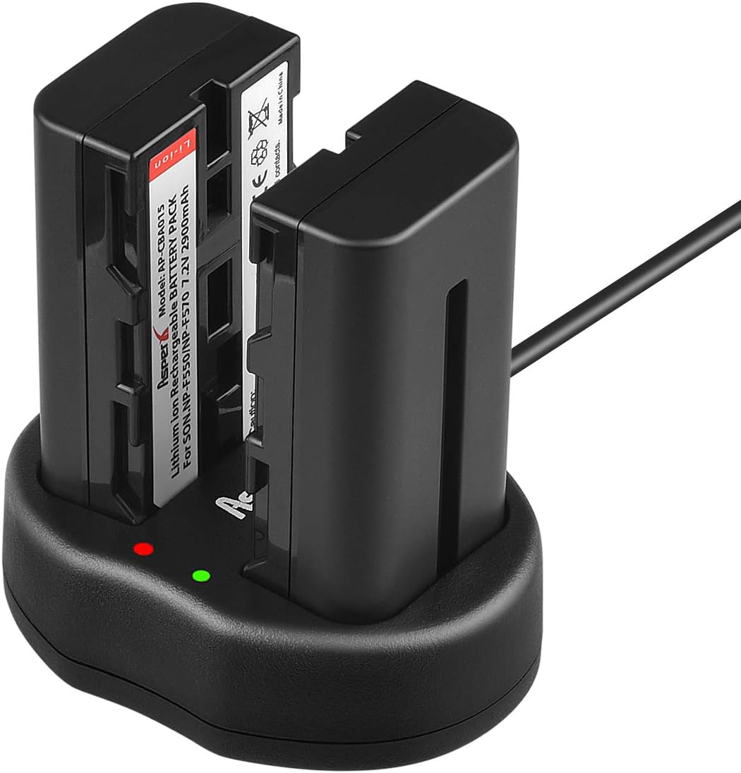 NP-F550 Asperx Battery Charger Set for Sony NP F970 F750 F770 F960 F550 F530 F330 F570 CCD-SC55 TR516 TR716 TR818 TR910 TR917 and LED Video Light