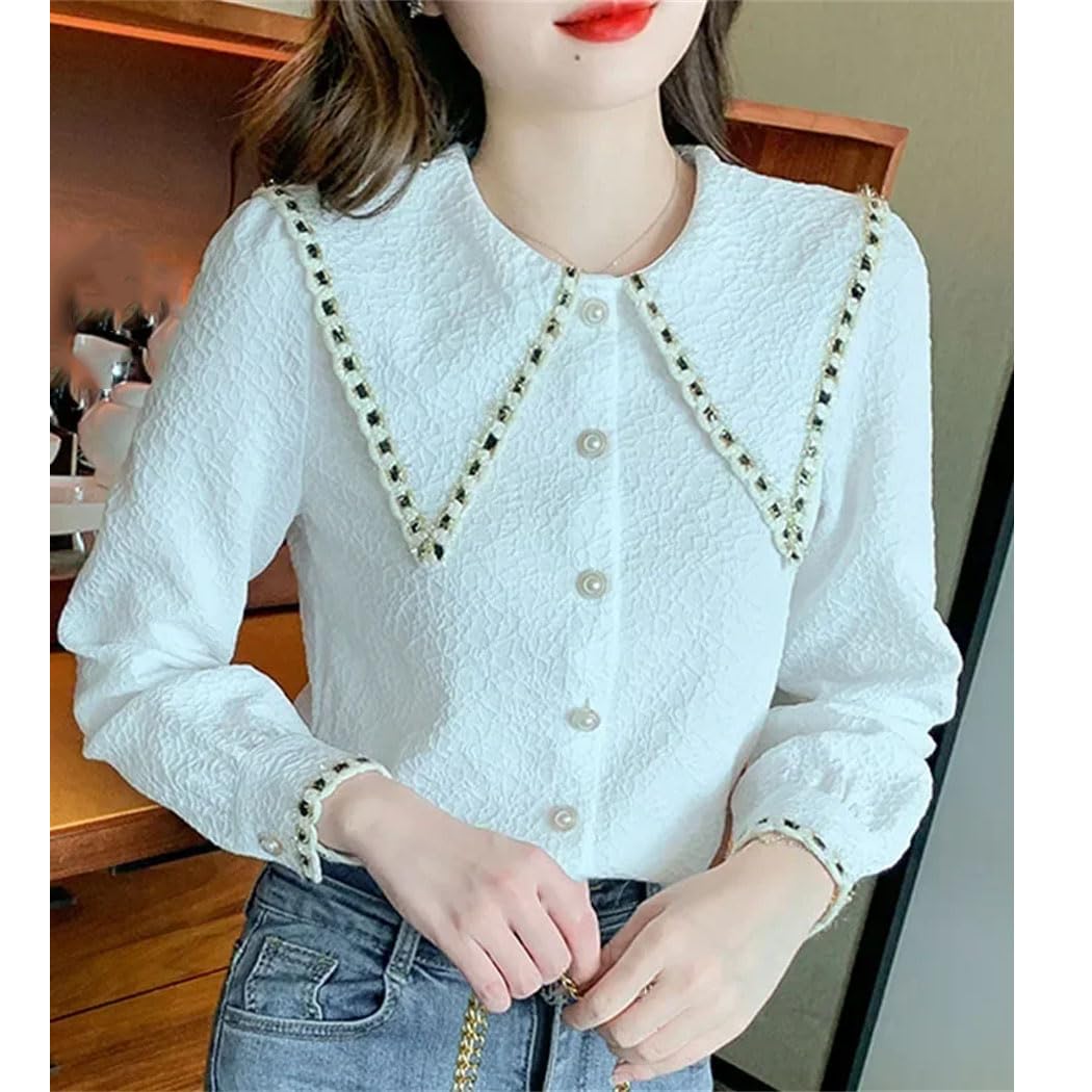 Camisa de manga larga con cuello de solapa para mujer, blusa de manga larga con botones, camisa ajustada para oficina, blusas de trabajo