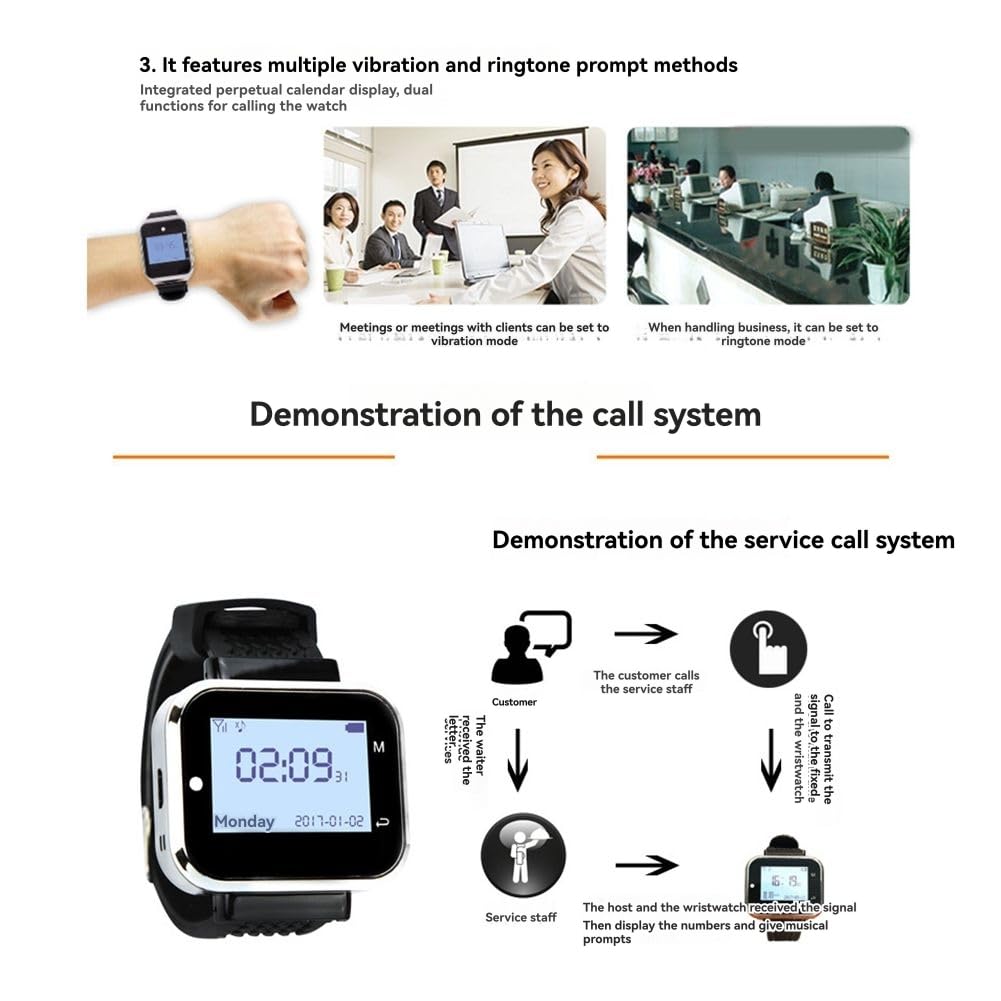 Rufsystem Drahtloses Restaurant Pager System 8 Anrufknöpfe+ 1 Kellner Armbandempfänger für Bars Cafes Hotels EU -Stecker