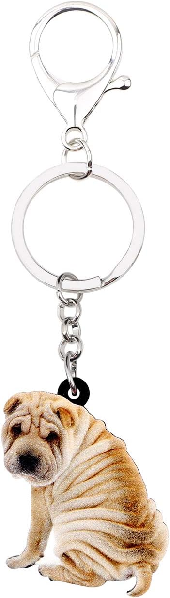 WEVENI Acrylic Shar Pei Dog Key Chains Jewelry For Women Girls Handbag Accessories Charm Gift image 4
