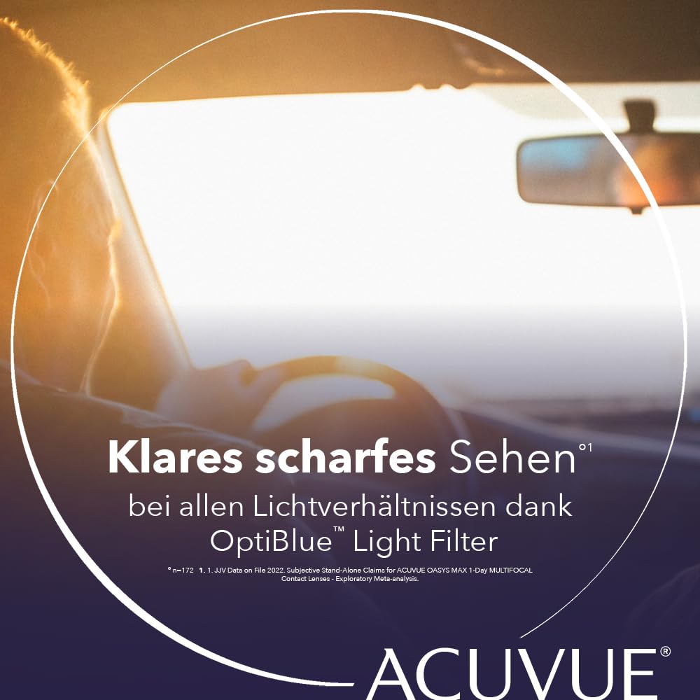 ACUVUE OASYS MAX 1-Day MULTIFOCAL Tageskontaktlinsen – 90 Gleitsichtlinsen für den Nah-, Zwischen- und Fernbereich – Tageskontaktlinsen mit +1.25 dpt und BC 8.4 – UV Schutz & angenehmes Tragegefühl